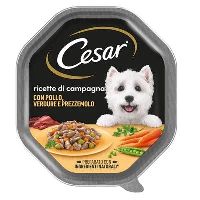 CIBO UMIDO PER CANI CESAR RICETTE DI CAMPAGNA POLLO/VERDURE/PREZZEMOLO 14 X GR 150