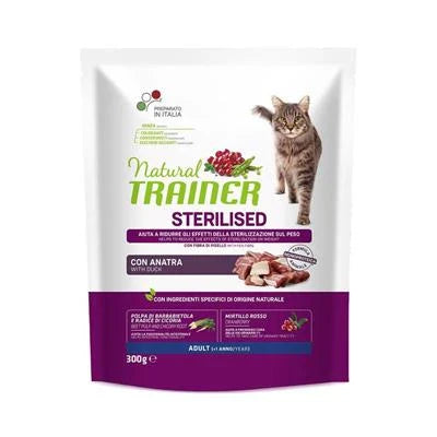 cibo secco per gatti TRAINER NATURAL CAT STERILIZED ANATRA GR 300