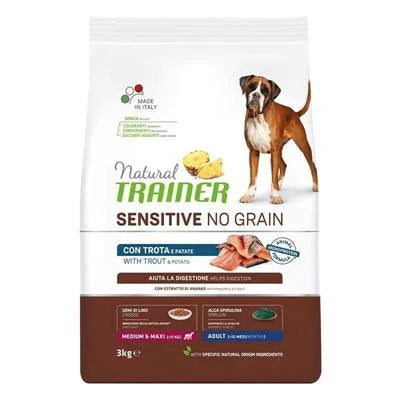 cibo secco per cani TRAINER NO GRAIN MEDIUM/MAXI TROTA KG 3