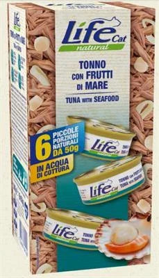 Cibo umido per gatti LIFECAT MULTIPACK 6 X GR 50 TONNO/FRUTTI DI MARE