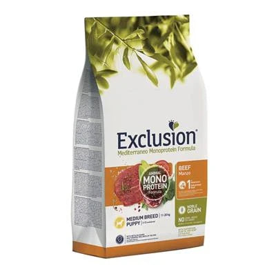 cibo secco per cani EXCLUSION MEDIT NOBLE MEDIUM PUPPY MANZO 12 KG