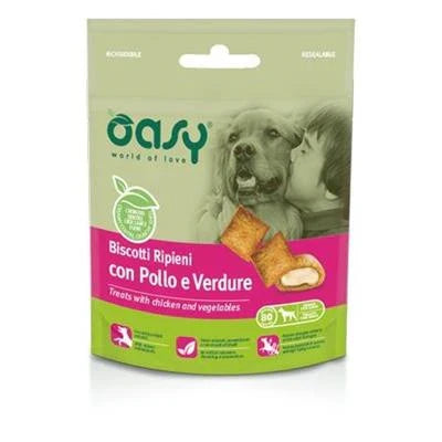 snack per cani OASY BISCOTTI RIPIENI POLLO/VERDURE GR 80