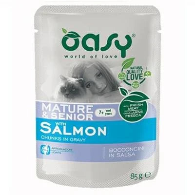 cibo umido per gatti OASY CAT BOCCONI MATURE SALMONE BUSTE 12 X GR 85