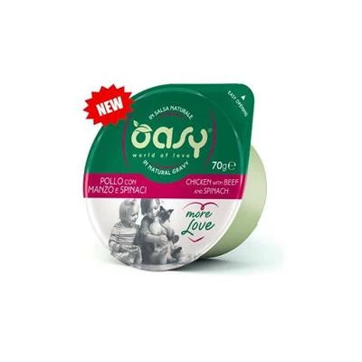 cibo umido per gatti OASY MORE LOVE CUP POLLO/MANZO/SPINACI GR 70