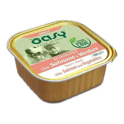 cibo umido per cani OASY DOG PATE' DELIZIOSO SALMONE/VERDURE 11 X GR 150