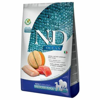 cibo secco per cani ND DOG OCEAN MEDIUM/MAXI SALMONE/MERLUZZO/MELONE KG 2,5