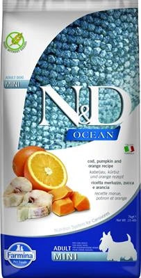 cibo secco per cani ND DOG OCEAN MINI MERLUZZO/ZUCCA/ARANCIA KG 7