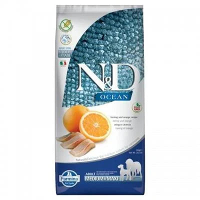 cibo secco per cani ND DOG OCEAN MEDIUM/MAXI ARINGA/ARANCIA KG 12