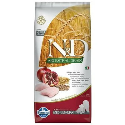 Cibo Secco Per Cani ND DOG ANCESTRAL MEDIUM/MAXI PUPPY POLLO/MELOGRANO KG 12
