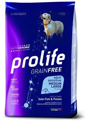 Cibo Secco Per Cani PROLIFE DOG GRAIN FREE MEDIUM/LARGE SOGLIOLA/PATATE KG 10