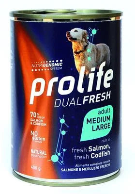 cibo umido per cani PROLIFE DOG UM DUAL MEDIUM/LARGE SALMONE GR 400 NEW