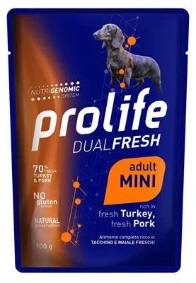 cibo umido per cani PROLIFE DOG UM DUAL BUSTE MINI TACCHINO 10 X GR 100 NEW