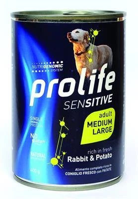 cibo umido per cani PROLIFE DOG UM SENSITIVE MEDIUM/LARGE CONIGLIO GR 400 NEW