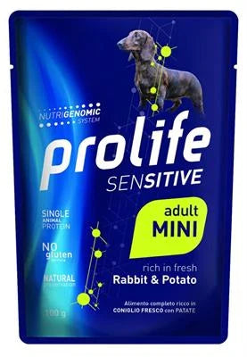 cibo umido per cani PROLIFE DOG UM SENSITIVE BUSTE MINI CONIGLIO 10 X GR 100 NEW