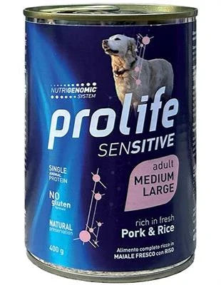cibo umido per cani PROLIFE DOG UM SENSITIVE MEDIUM/LARGE MAIALE/RISO GR 400 NEW