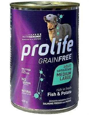 cibo umido per cani PROLIFE DOG UM GRAIN FREE MEDIUM/LARGE PESCE/PATATE GR 400 NEW