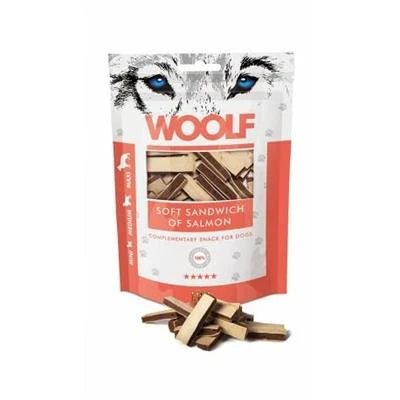 snack per cani WOOLF SANDWICH SALMONE/MERLUZZO GR 100