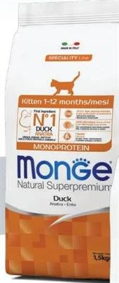 cibo secco per gatti MONGE CAT KITTEN 1/12 MESI ANATRA KG 1,5
