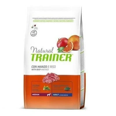 cibo secco per cani TRAINER NATURAL MEDIUM MANZO/RISO KG 12