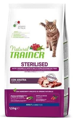cibo secco per gatti TRAINER NATURAL CAT STERILIZED ANATRA KG 1,5