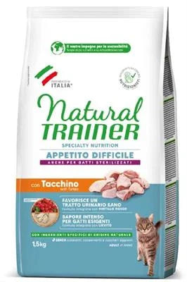cibo secco per gatti TRAINER NATURAL CAT APPETITO DIFFICILE TACCHINO KG 1,5
