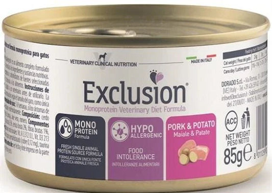 Cibo umido per gatti EXCLUSION CAT HYPOALLERGENIC MAIALE/PATATE GR 85