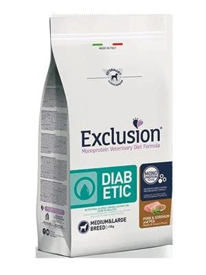 cibo secco per cani EXCLUSION DOG DIABETIC MEDIUM MAIALE/PISELLI KG 12
