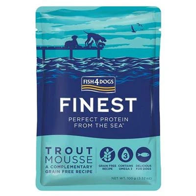 Cibo umido per cani FISH4DOGS FINEST TROTA MOUSSE 6 X GR 100