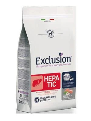 cibo secco per cani EXCLUSION DOG HEPATIC MEDIUM MAIALE/PISELLI KG 12