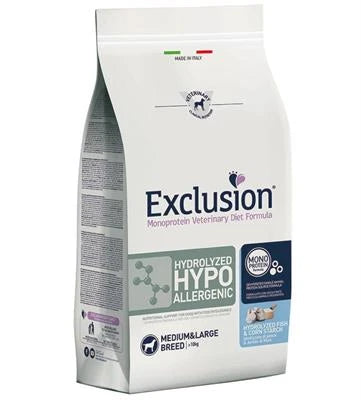 cibo secco per cani  EXCLUSION DOG HYDROLIZED MEDIUM/LARGE HYPO PESCE/AMIDO KG 2