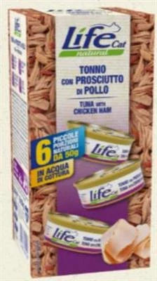 Cibo umido per gatti LIFECAT MULTIPACK 6 X GR 50 TONNO/PROSCIUTTO DI POLLO