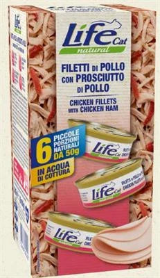 Cibo umido per gatti LIFECAT MULTIPACK 6 X GR 50 POLLO/PROSCIUTTO DI POLLO