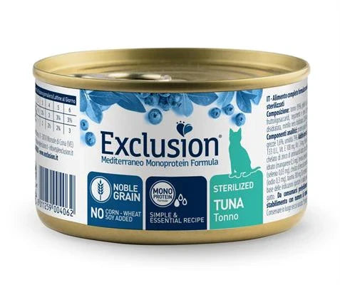 Cibo umido per gatti EXCLUSION MEDIT NOBLE CAT UM STERILIZED TONNO GR 85