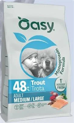 cibo secco per cani  OASY DOG MONO MEDIUM/LARGE TROTA KG 10