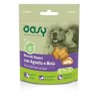 snack per cani OASY BISCOTTI RIPIENI AGNELLO/MELA GR 80