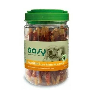 snack per cani OASY SNACK INVOLTINI FILETTO ANATRA GR 350