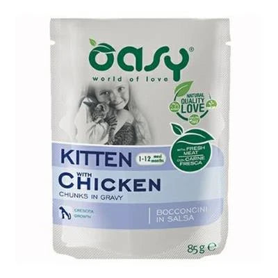 cibo umido per gatti  OASY CAT BOCCONI KITTEN POLLO BUSTE 12 X GR 85
