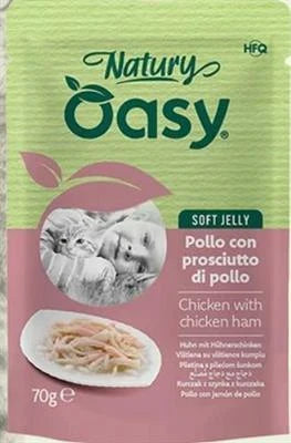 cibo umido per gatti OASY CAT NATURY BUSTE POLLO/PROSCIUTTO 24 x GR 70