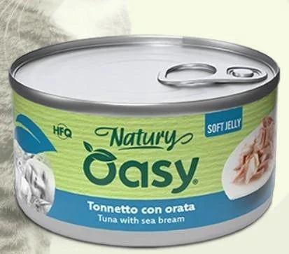 cibo umido per gatti OASY CAT NATURY SOFT JELLY TONNETTO/ORATA GR 150