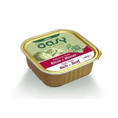 Cibo umido per gatti OASY CAT PATE' DELIZIOSO MANZO 16 X GR 100