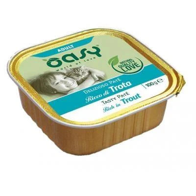 Cibo umido per gatti OASY CAT PATE' DELIZIOSO TROTA 16 X GR 100