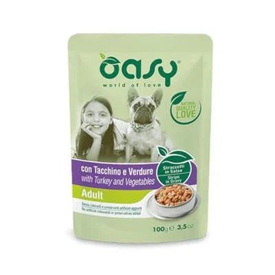 cibo umido per cani OASY DOG STRACCETTI BUSTA TACCHINO/VERDURA 22 X GR 100