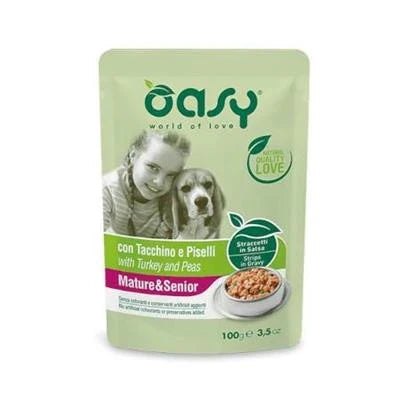 cibo umido per cani OASY DOG STRACCETTI BUSTA SENIOR TACCHINO/PISELLI 22 X GR 100