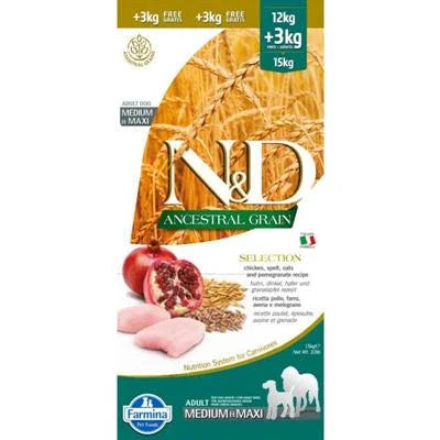 cibo secco per cani ND DOG ANCESTRAL SELECTION MEDIUM/MAXI POLLO/MELOGRANO KG 15