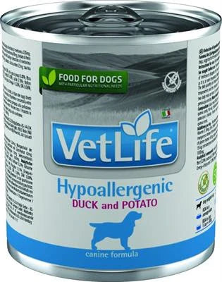 Cibo dietetico per cani VET LIFE DOG HYPOALLERGENIC ANATRA/PATATE GR 300