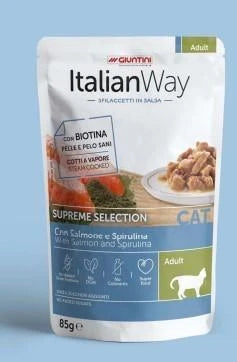 cibo umido per gatti ITALIAN WAY CAT BUSTE 28 X GR 85 SALMONE/SPIRULINA