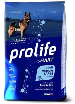 CIBO SECCO PER CANI PROLIFE DOG SMART MEDIUM/LARGE TROTA/RISO KG 12