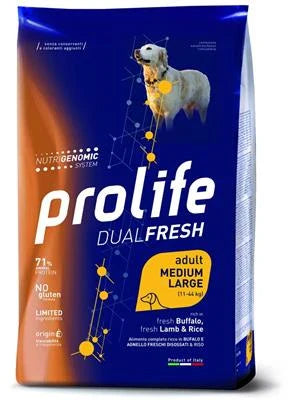 CIBO SECCO PER CANI PROLIFE DOG DUAL MEDIUM/LARGE AGNELLO/BUFALO/RISO KG 12