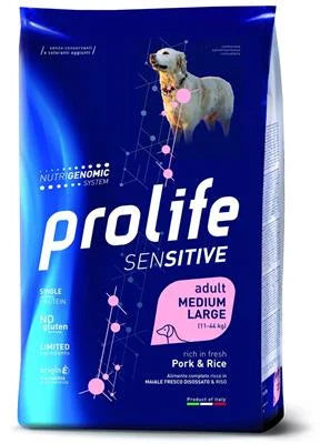 Cibo Secco Per Cani PROLIFE DOG SENSITIVE MEDIUM/LARGE MAIALE/RISO KG 10