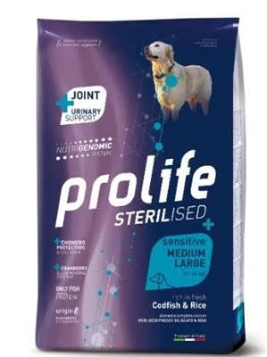 Cibo Secco Per Cani  PROLIFE DOG STERILIZED SENSITIVE MEDIUM/LARGE MERLUZZO/RISO KG 10